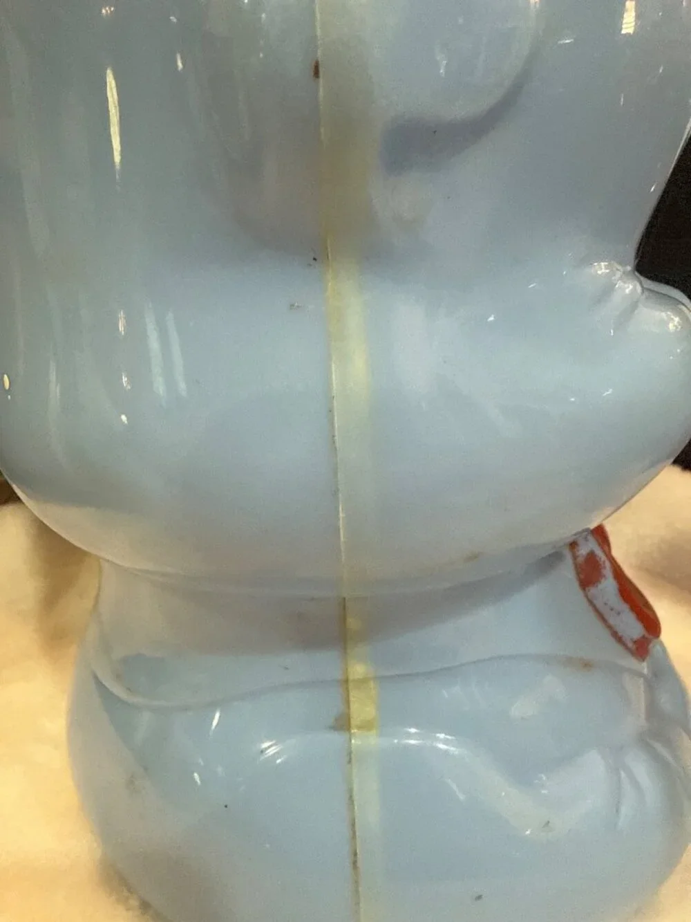 Vintage Blue & Red Celluloid porky pig cookie jar Bow Tie